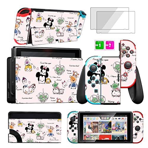 OQPA para Nintendo Switch OLED 2021 Skins adesivos para meninas garotos crianças fofas kawaii desenho de desenho animado design