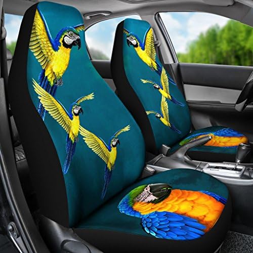 Tampas de assento de carro imprimido de papagaio azul e amarelo