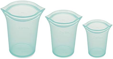 Bolsas de armazenamento de alimentos reutilizáveis ​​com zíper | Conjunto de 3 xícara [Teal] | Recipiente de preparação para refeições de silicone | Microondas, lava -louças e freezer seguro | Feito nos Estados Unidos