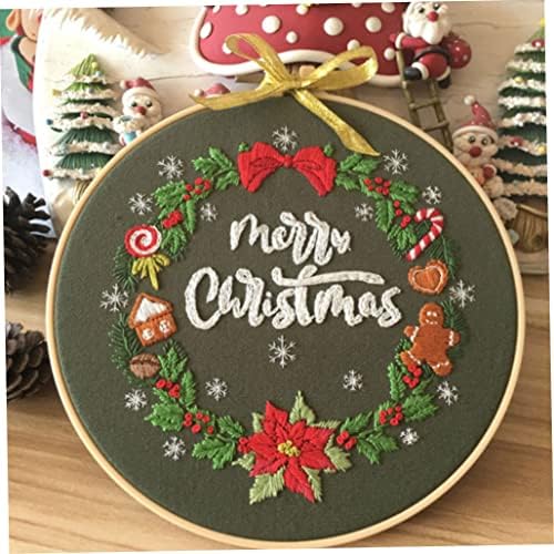 Kit de bordado de natal ckuakiwu, kit de bordado de natal cross cross stitch conjunto com fios de cor padrão de grinaldas de natal