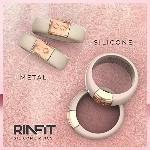 Rinfit 2 Anéis de casamento para mulheres, tamanho 7 - Bandas de casamento de silicone Women - Black Pear and Black Metalnfinity