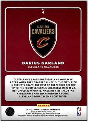 Darius Garland 2022-23 Linha de produção do Donruss 4 nm+ -mt+ Cavaliers de basquete da NBA