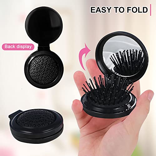 1ª Escolha Pincel dobrável de cabelo com espelho, mini pente de massagem compacta redonda para bolsa/bolso, tamanho de viagem para meninas e mulheres