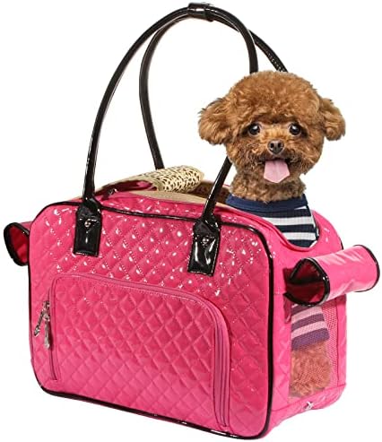 BETOP HOUSE Mirror Surface Faux Leather Tote Purse Dog e Pet Carrier Travel Bag, Pink