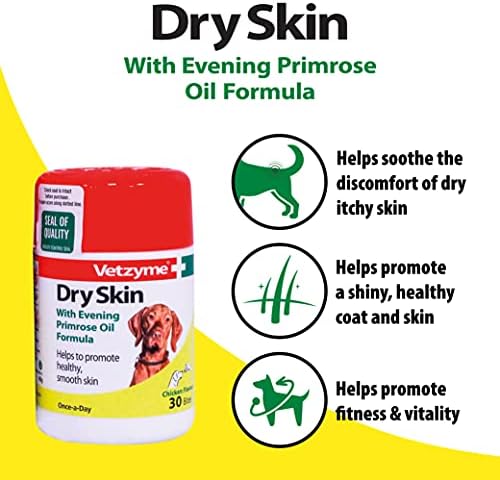 Vetzyme seco comprimidos de pele com óleo de prímula noturna, 30 comprimidos