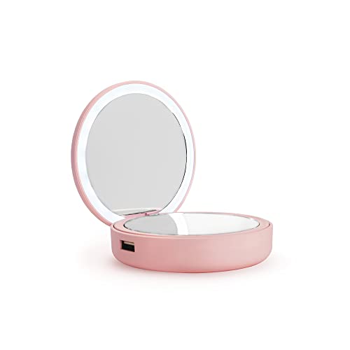 Plum Beauty Compact Beauty Led Mirror Power Bank, rosa