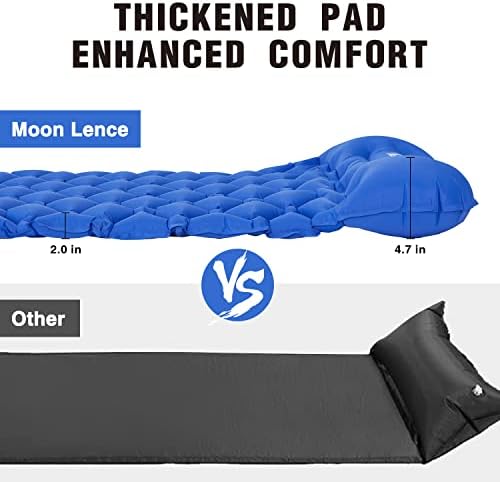 Moon Lence Sleeping Pad para acampar, colchão inflável de acampamento com bomba embutida de travesseiro, tapete
