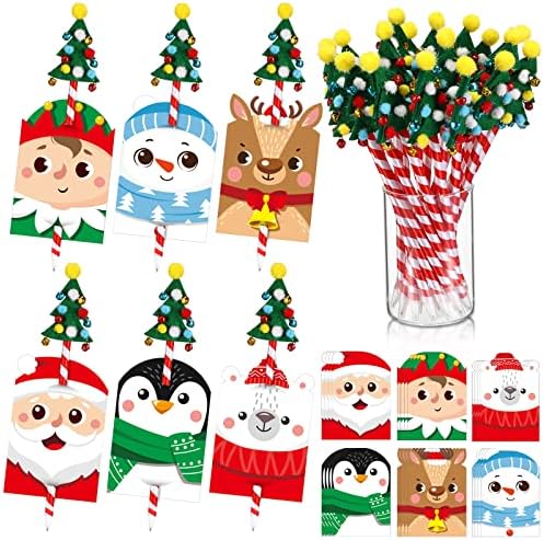24 conjuntos de canetas de cana de Natal com cartões de feltro de Natal Cardas de Natal Cardas de Natal Black Ink