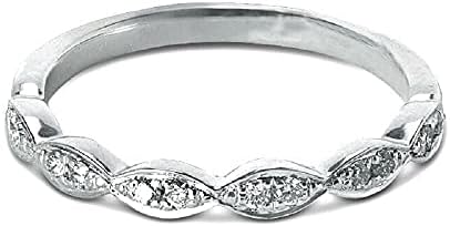 Abhi criou um diamante branco redondo White 925 prata esterlina 14k ouro branco sobre diamante anel de casamento de meia banda vintage