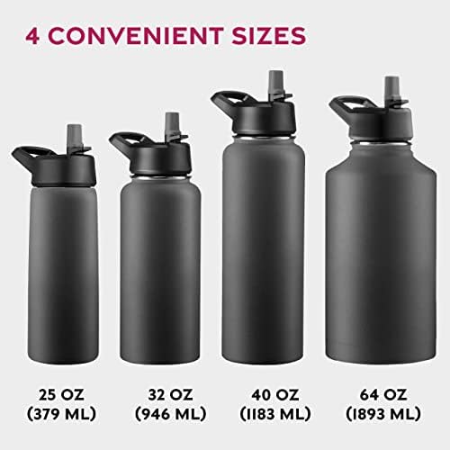 Garrafas de água isoladas de multas com palha - 25 oz de aço inoxidável garrafa de água de metal com 3 tampas - reutilizáveis