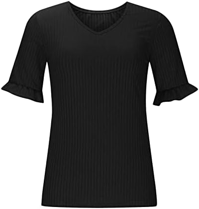 Camiseta de manga curta de outono de verão para mulheres 2023 Deep V Brunch de pescoço liso Fit LONE FIT Blouse GJ GJ