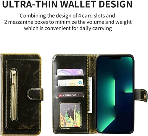 Caso de Fulnes para iPhone 13 Caixa de carteira de zíper de couro real com suporte de suporte de suporte de cartão