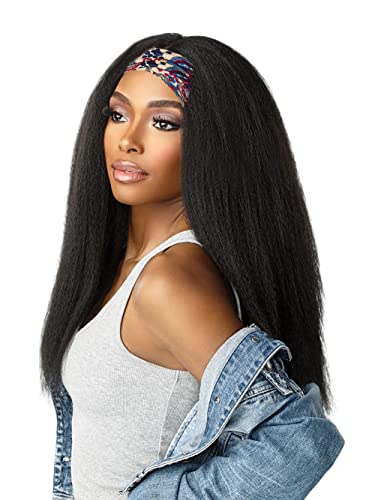 AMinow Kinky reta da cabeça da cabeça, macia e natural como cabelos humanos, usam perucas sem gluus para mulheres negras, destaque Brown Long Synthetic Half Wig 20 em