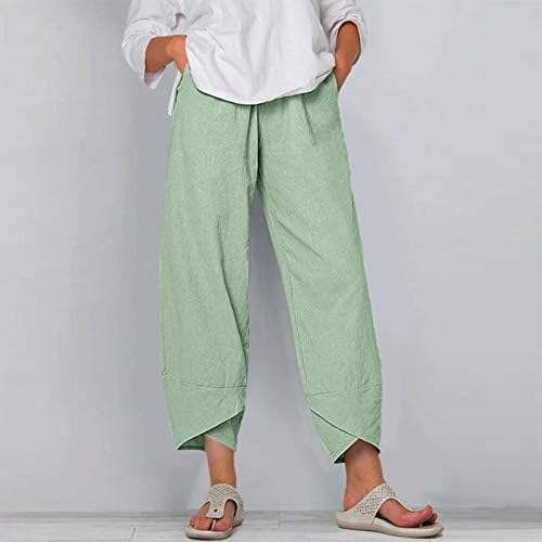 Calças para mulheres elásticas de cintura alta S-5xl com bolsos largos de perna larga