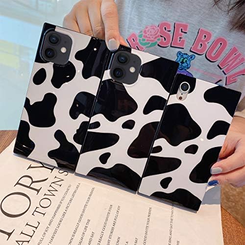 Rrfnnnf Square Cow Print Case compatível com iPhone 11, Luxury Cute Cool Animal Pattern Soft TPU Silicone Tampa protetora à prova