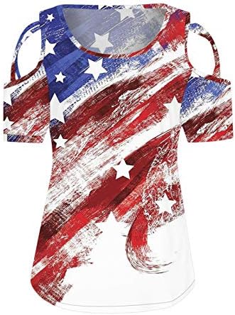 4 de julho camisetas para mulheres de manga curta Túnica de decote em V American Flag Star