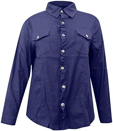 Blusa de jeans feminina Tops Moda Moda Button Solid Down Down Pocket Casual Pocket Pocketing Mangas compridas camisas