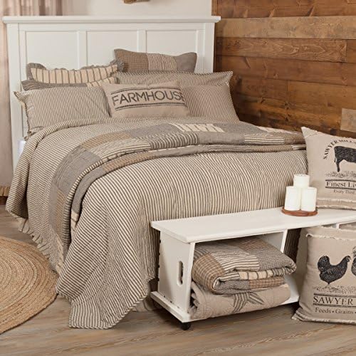 VHC Brands Sawyer Mill Ticking Stripe Quilt, King 105x95, Charcoal Gray