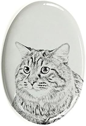 Art Dog Ltd. Kurilian Bobtail, lápide oval de azulejo de cerâmica com uma imagem de um gato
