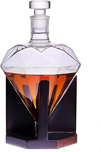 Depila Whisky Diamky Diamond Whisky Decanter, vem com uma base sólida de carvalho vermelho, decantador de uísque e