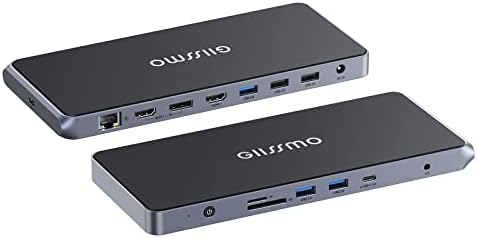 Estação de docking USB C Monitor duplo para Windows e Mac, Giissmo 13 em 1 Laptop Docking Station Dual 4K HDMI e DisplayPort, Charging
