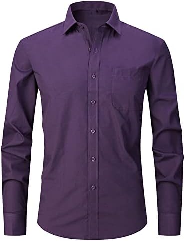 Maiyifu-GJ Camisa de vestido listrada masculina Botão de cor sólida Camisetas casuais de colarinho de colarinho longa