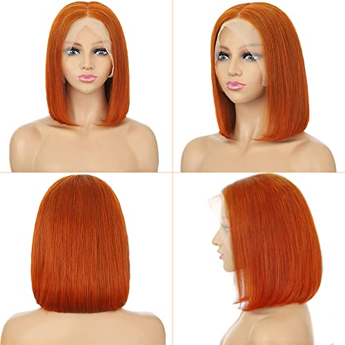 Gengibre laranja bob renda perucas dianteiras cabelos humanos pré -arrancados com cabelos de bebê 13x4 hd renda o gengibre frontal