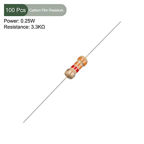 Yokive 100 PCS Resistores de filmes de carbono, resistor de 1/4w de 3,3k ohm 5%, bom para projetos eletrônicos de bricolage