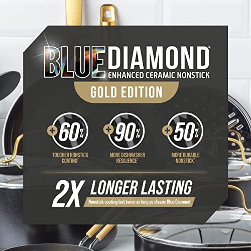Blue Diamond Gold Gold 10 Frigideira frigideira Cerâmica antiaderente, PFOA livre, indução, preto