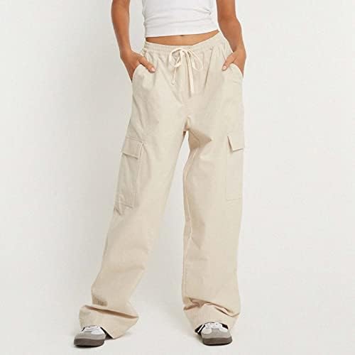 Miashui calças femininas casuais mulheres pequenas cintura baixa calça de carga folgada calças estéticas de cordão