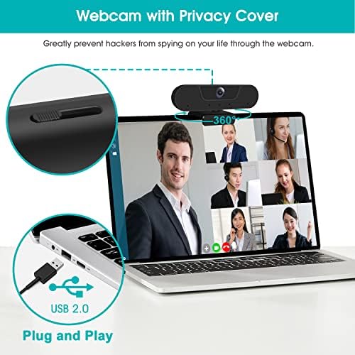 Vizolink 1080p 60fps webcam com 4 microfones de cancelamento de ruído para computador/laptop/mac, cobertura de privacidade e tripé,