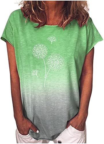 Camiseta feminina manga curta 2023 Crew algodão gradiente de pescoço de leão -de -de -de -de -de -leão, blusa gráfica,