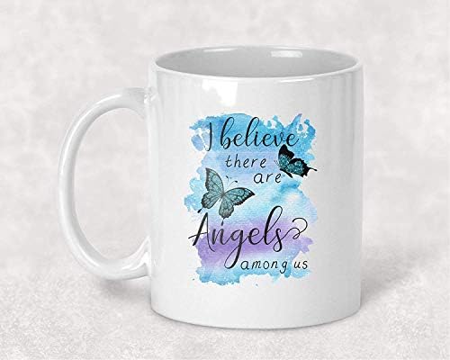 Yueliang Pretty Coffee Canecas para beber, acreditamos que há anjos entre nós caneca de borboleta, 11 onças. Presente memorial de xícaras