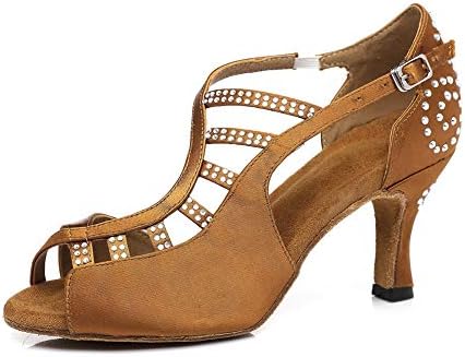 Sapatos de dança de salão de baile latino para mulheres com hipósseu com strass Modern Tango Salsa Party Sapates de 7,5 cm, modelo Cyl381, Bronze, 9 B US