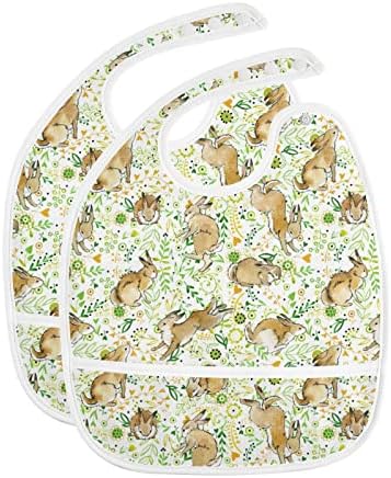 MCHiver Bunny Rabbit Folhas de bebê para bebês meninos meninas alimentação à prova d'água Avental com comida com comida Cather algodão