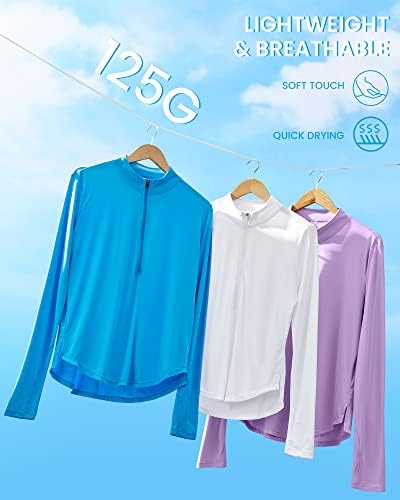 G4Free Womens UPF 50+ Camisas de caminhada de proteção solar rápida Treina de luvas longa de manga comprida Tops