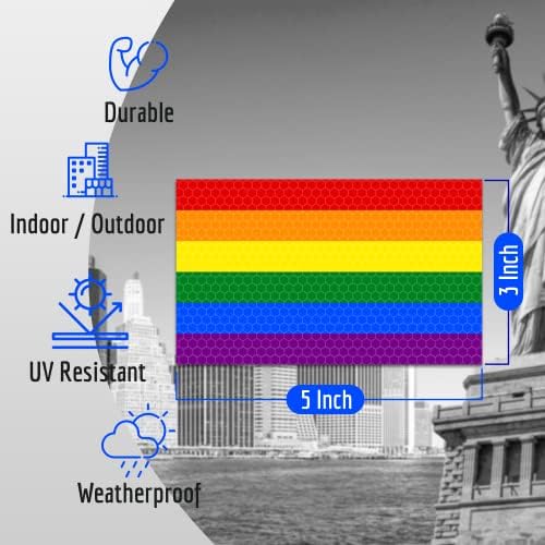 3pc Reflexivo LGBTQ Pride Rainbow Sinalizadores de bandeira - 5 x 3 polegadas - Apoie