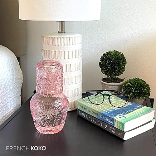 Francês Koko Vintage Cabeça aquática de água e vidro conjunto para mesa de cabeceira - Decanter de enxagueira para o banheiro