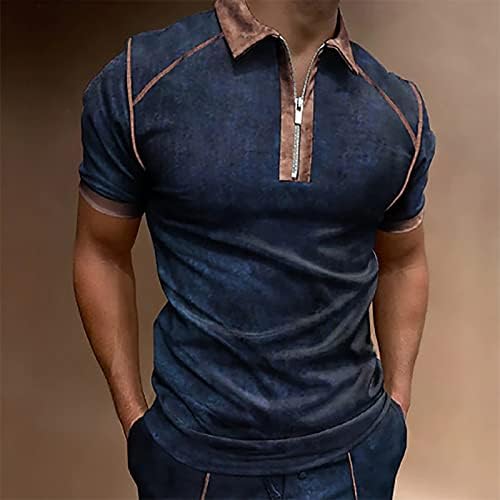 Camisas de golfe para homens, manga curta masculina zíper casual slim fit