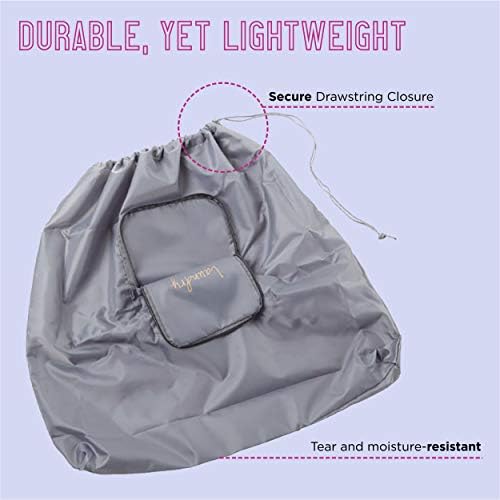 Miamica Travel Laundry Bag, cinza/ouro - mede 21 ”x 22” quando totalmente aberto - bolsa de roupa dobrável com fechamento