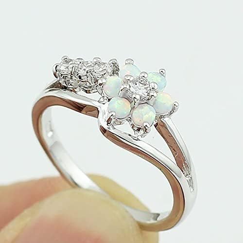 Opal rosa cúbico zircônia cz anel de pedras preciosas anel de noivado para mulheres jóias de flores