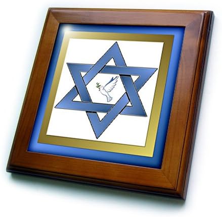 3drose lee hiller desenhos Judaica - Metalic Blue Star of David com Dove - 8x8 Tile emoldurada