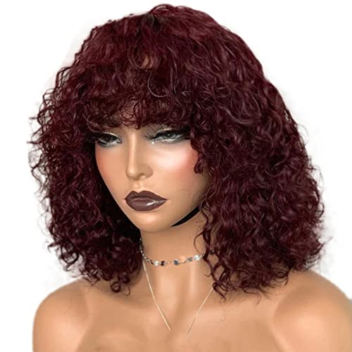Sakula de 12 polegadas curtas perucas curtas com franja para mulheres negras cabelos humanos peruca 200g/peça 180 Densidade Afro Kinky Curly Hair Wig com franja sem glú.