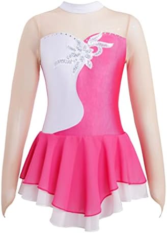 Aislor Girls Fig Roller Vestido de patinação de gelo de manga comprida Skirted Helfole Back Leotards Bodysuit Ballerina Dan Dress Dress