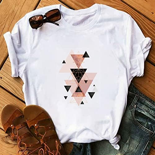 Camisetas de verão para mulheres geométricas impressas gráficas tops casuais camisetas de túnica de túnica de camisa da moda da tripulação