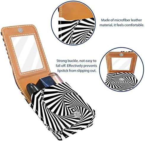 Bolsa de batom de batom de maquiagem de oryuekan com espelho portátil de armazenamento de batom portátil Organizador de armazenamento de brilho labial, padrão 3D Padrão preto listras brancas espiral
