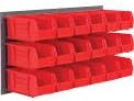 Bin rack de parede com 18 caixas vermelhas, 36x11x19