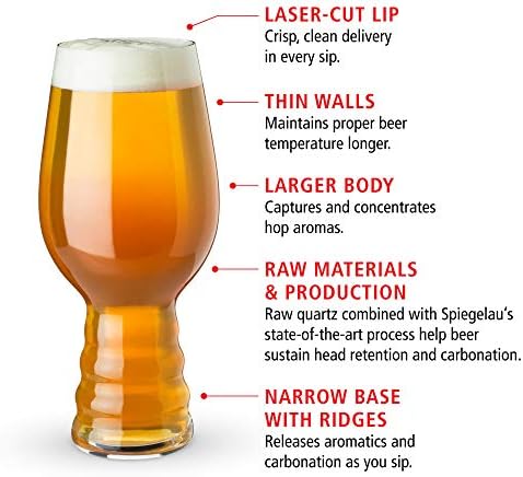 Glass IPA de cerveja artesanal Spiegelau, conjunto de 1, cristal sem chumbo, copos de cerveja modernos, lava-louças, cofre, conjunto de presentes de vidro de cerveja profissional de qualidade profissional, 19,1 oz