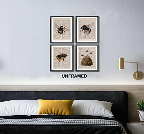 Farmhouse Honey Bee Bumble Bee Beehive Poster Prints Para Decoração da sala de aula da sala da sala da sala da sala de cozinha em casa Decorações de arte de abelhas de abelha de abelha impressão de arte de parede 4pcs 8x10inches