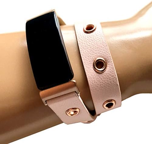 Nickston Pink Double Wrap With Grommets Leather Band Compatível com Fitbit Inspire e Inspire HR Tracker duas vezes